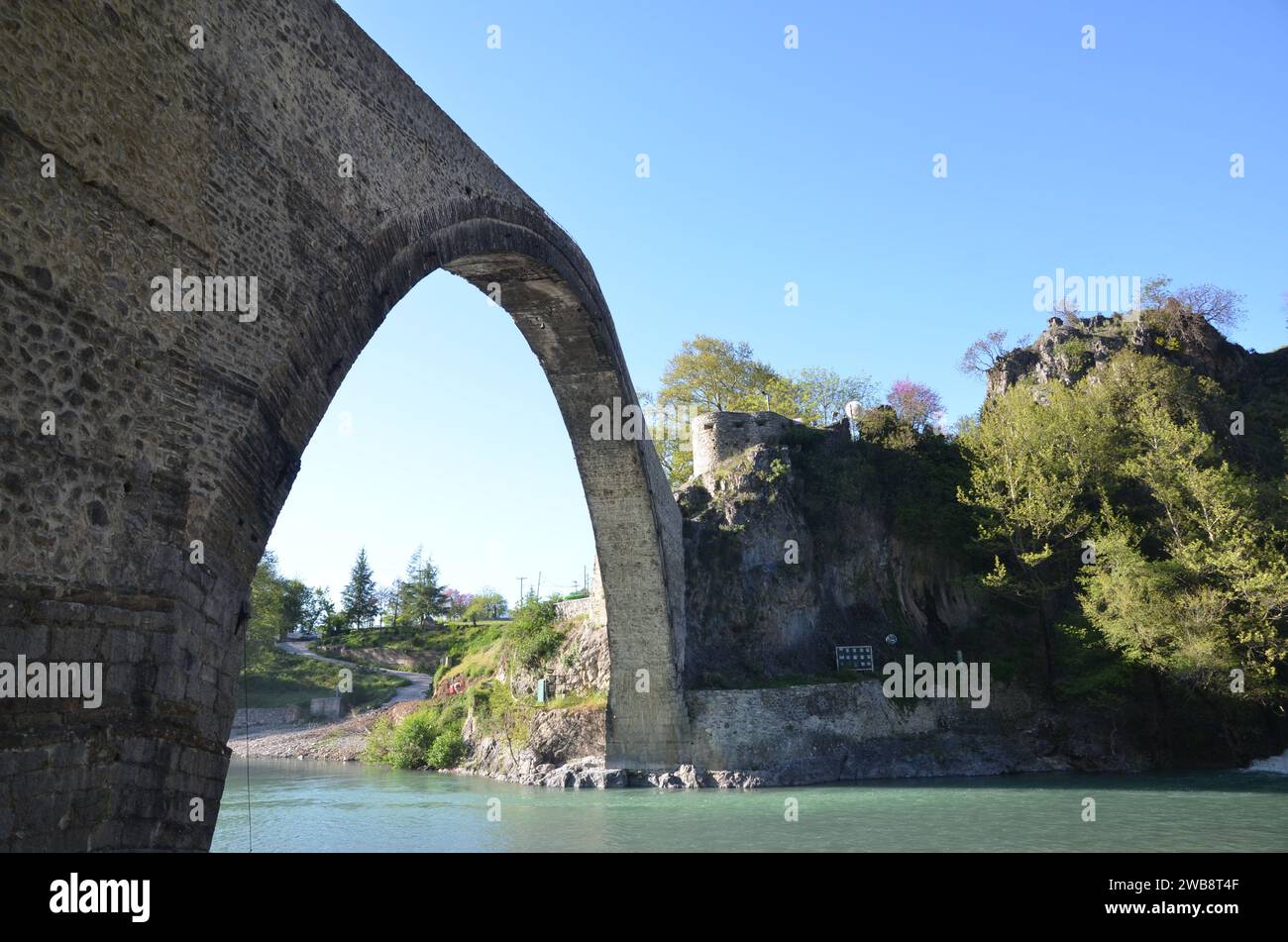 Grecia, nord-occidentale, regione dell'Epiro, monumento Ioannina Kalpaki, villaggio Zagoria Papigko e ponte ad arco di pietra Konitsa Foto Stock