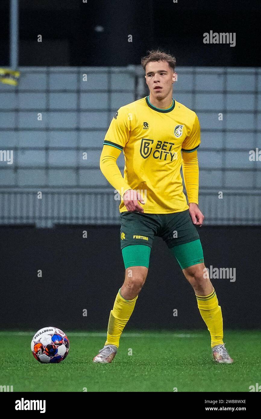 MAASTRICHT, PAESI BASSI - 5 GENNAIO: Daan Biscchops del fortuna Sittard durante la partita amichevole tra MVV Maastricht e fortuna Sittard allo Stadion De Geusselt il 5 gennaio 2024 a Maastricht, Paesi Bassi. (Foto di Orange Pictures) Foto Stock