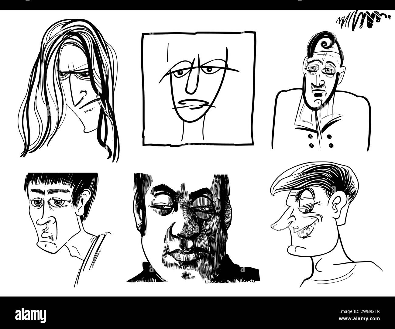 disegni artistici in bianco e nero illustrazioni di personaggi personaggi caricature o set di disegni Illustrazione Vettoriale