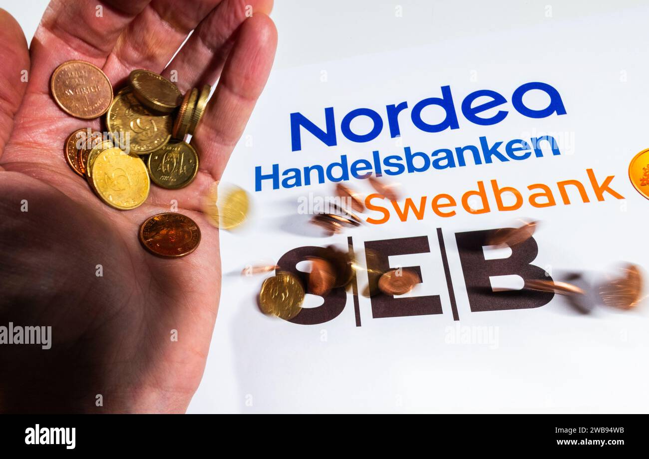 Le quattro principali banche svedesi (Swedbank, SEB, Handelsbanken e Nordea). Foto Stock