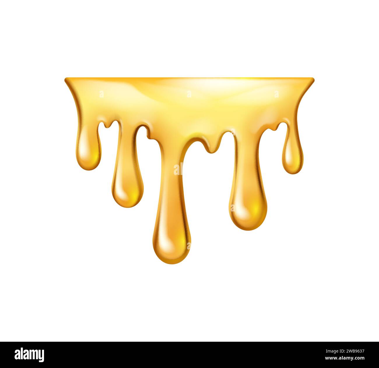 Sciroppo d'acero dolce o caramello zuccherato, liquido di miele isolato che scorre con gocce. Liquido vettoriale succoso o appiccicoso con schizzi. Fusione di fluidi realistici Illustrazione Vettoriale