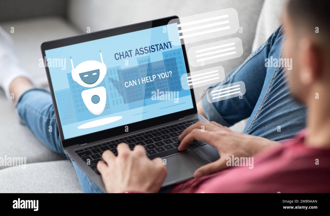 Mani di un uomo d'affari del Medio Oriente che utilizza notebook con intelligenza artificiale Foto Stock