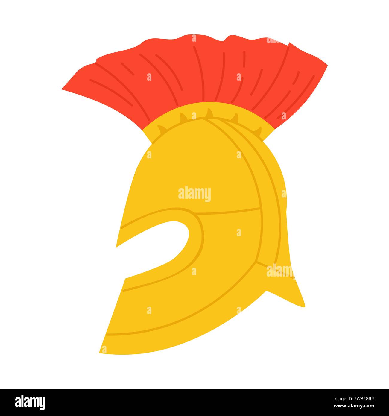 Antico elmetto da soldato romano. Vecchia attrezzatura di sicurezza militare, cartoni animati con protezione in metallo per la testa, illustrazione vettoriale Illustrazione Vettoriale