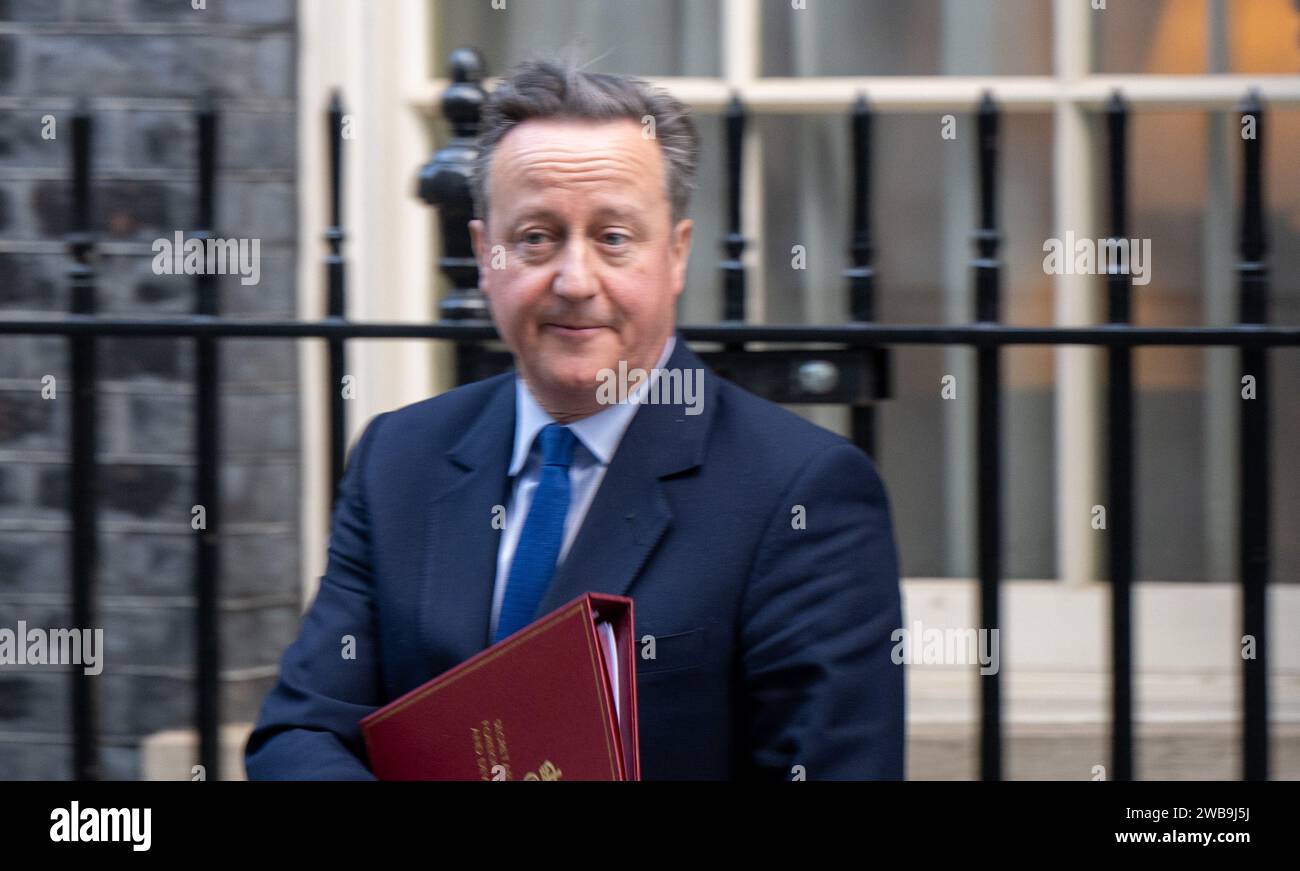 Londra, Regno Unito. 9 gennaio 2024. David Cameron, Ministro degli Esteri ad una riunione di gabinetto al 10 di Downing Street Londra. Crediti: Ian Davidson/Alamy Live News Foto Stock