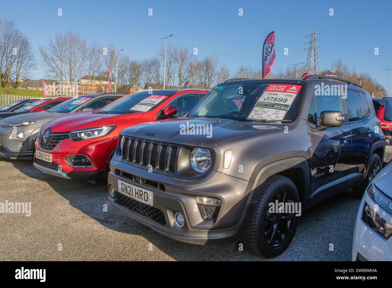 2021 Jeep Renegade Night Eagle T3 GSE 120 2WD Start/Stop Grey Car SUV benzina 999 cc, 1,0 T3 120 CV MT FWD. Manuale a 6 velocità; vetture usate in vendita a Preston, Regno Unito Foto Stock