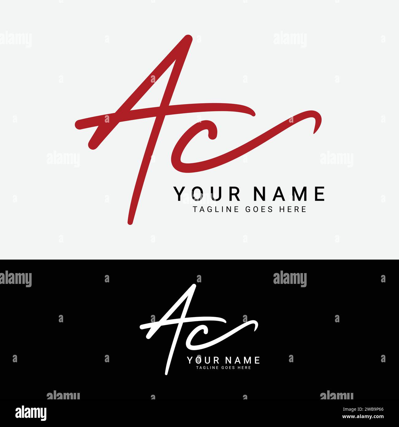 A, C, AC scrittura iniziale a mano o lettera scritta a mano logo per l'identità. Logo con firma, matrimonio, moda, floreale, botanico e disegnato a mano in stile Illustrazione Vettoriale