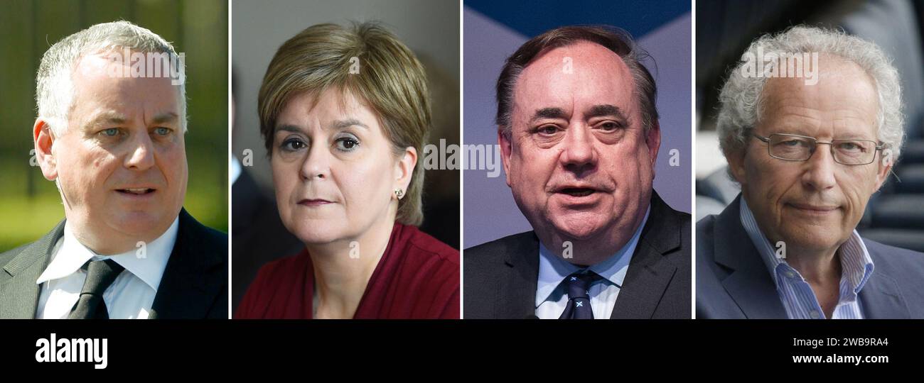Foto degli ex primi ministri della Scozia (da sinistra a destra) Jack McConnell, Nicola Sturgeon, Alex Salmond e Henry McLeish. Tutti gli ex primi ministri viventi daranno prova a un comitato di Westminster sulle relazioni intergovernative della Scozia con il Regno Unito. Data di emissione: Martedì 9 gennaio 2024. Foto Stock