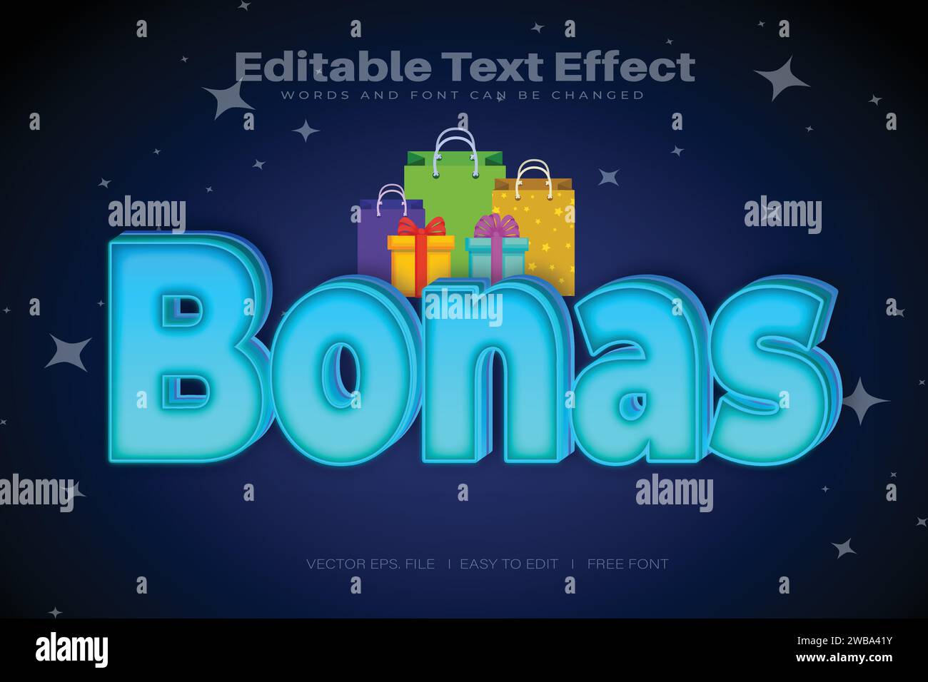 Vector Bonas 3d text effect 100 è possibile modificare la parola e il carattere del file eps modificabili Illustrazione Vettoriale