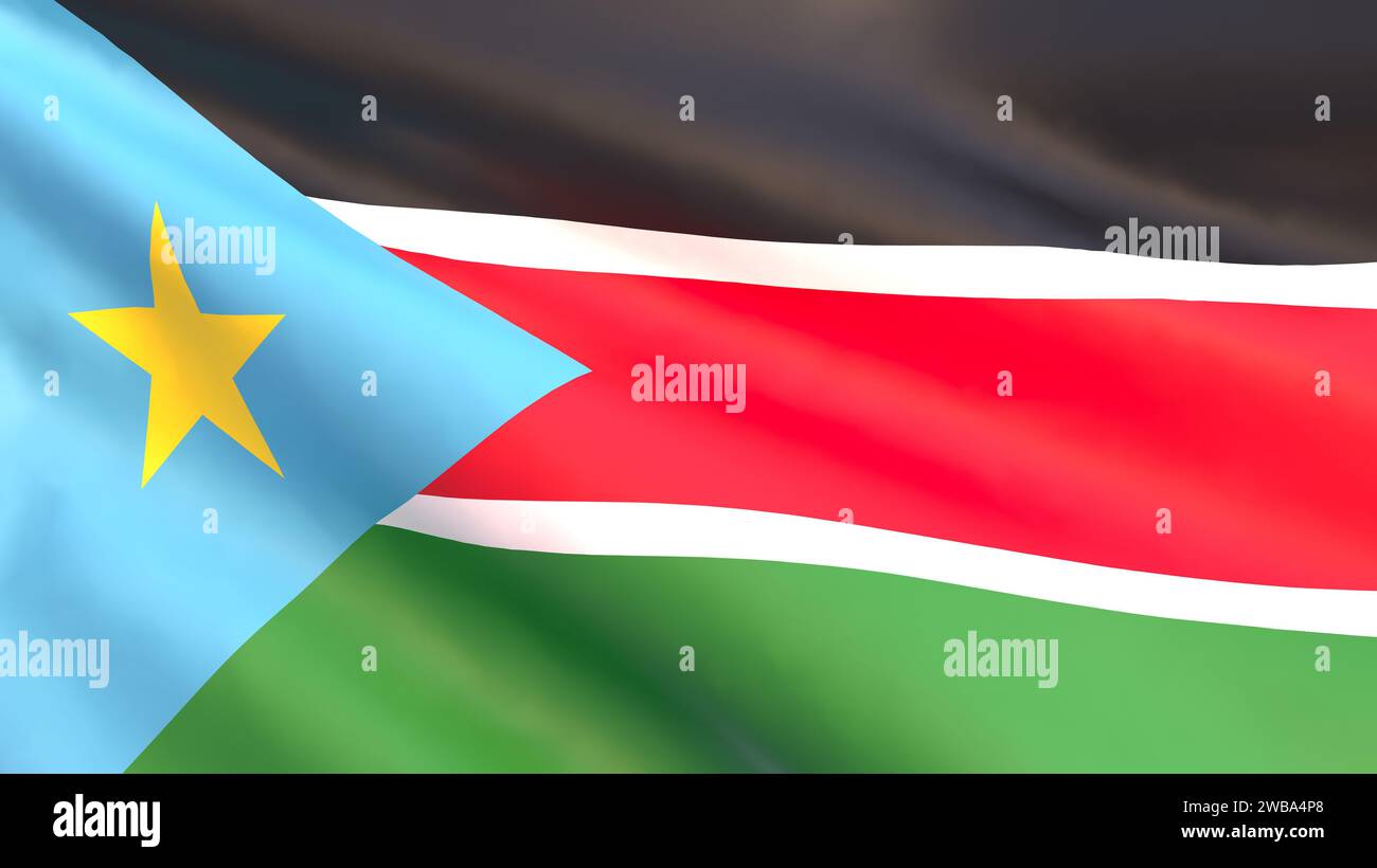 Rendering 3D - la bandiera nazionale del Sudafrica che fluttua nel vento. Foto Stock