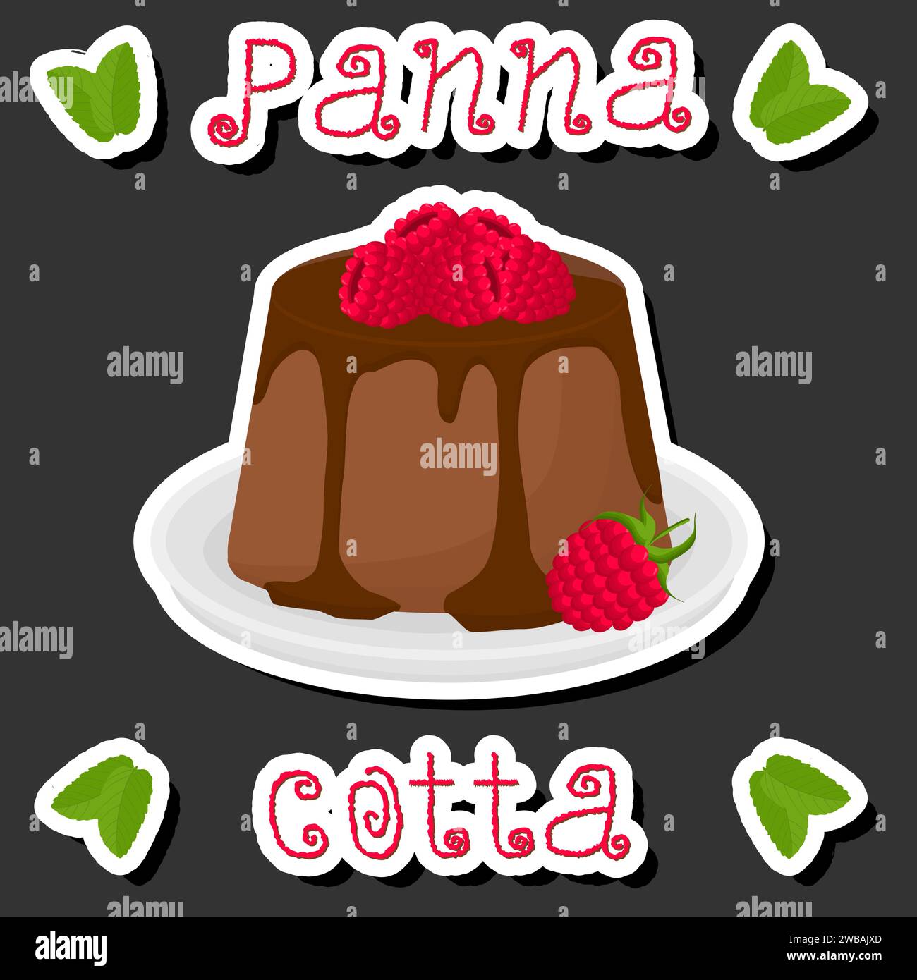 Illustrazione su tema panna cotta gelatina di vari ingredienti, gelatina composta da pudding di dolci di design pannacotta, gelatine di frutta fresca panna Co Illustrazione Vettoriale