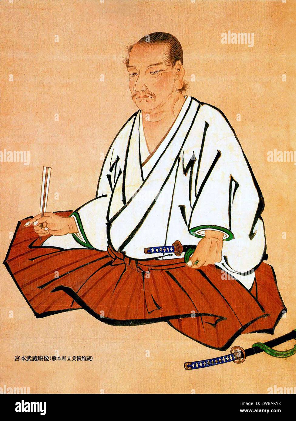 Miyamoto Musashi. Ritratto dello spadaccino e filosofo giapponese, Miyamoto Musashi (c. 1584-1645), noto anche come Shinmen Takezō, Miyamoto Bennosuke o, con il suo nome buddista, Niten Dōraku, ritratto contemporaneo, pre 1645 (periodo Edo) Foto Stock