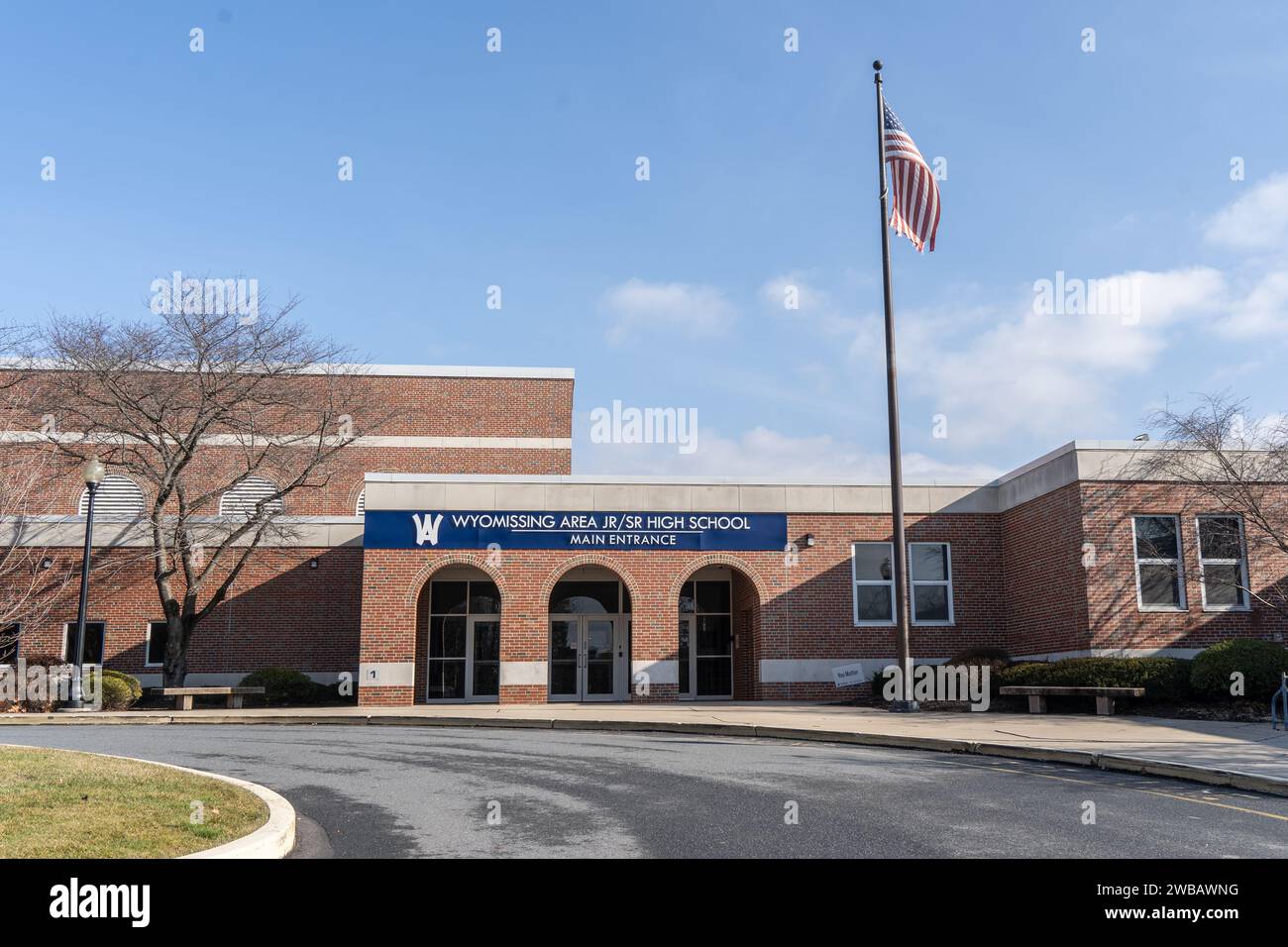 Wyomissing, Pennsylvania - 29 dicembre 2023: Il Wyomissing area School District è un distretto scolastico pubblico molto apprezzato situato a Wyomissing, Pennsylvania. Foto Stock