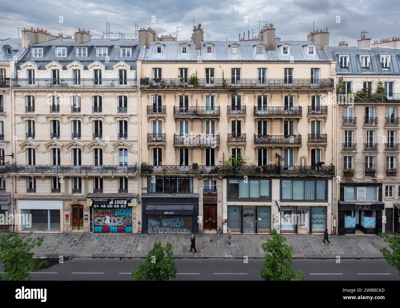 Case in rue de Turbigo a Parigi. Foto Stock