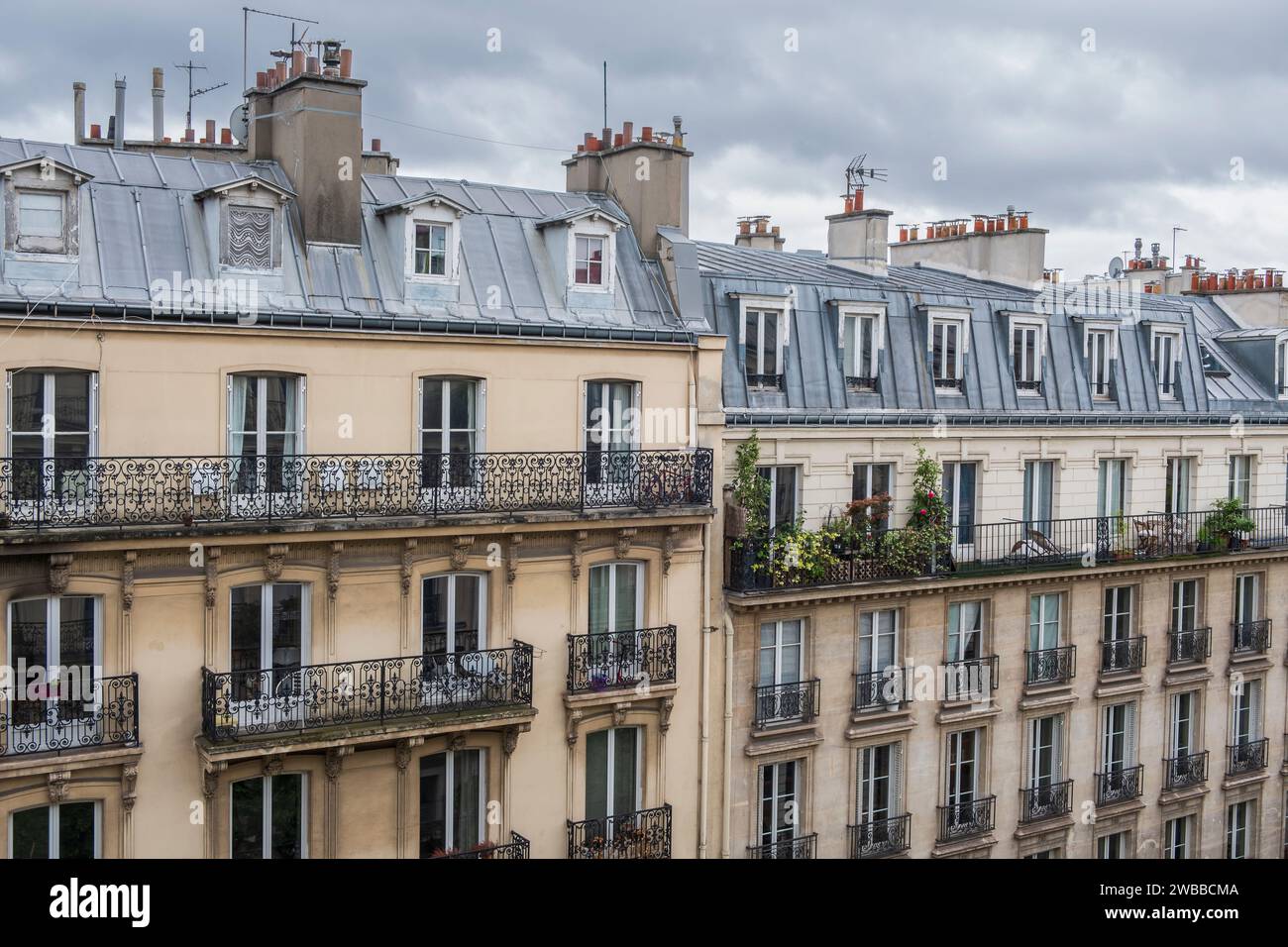 Case in rue de Turbigo a Parigi. Foto Stock