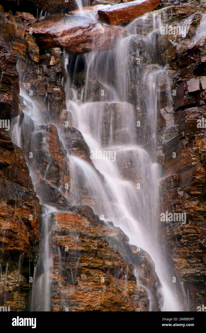 Cascata sull'Hidden Lake Trail, Glacier National Park, Montana Foto Stock