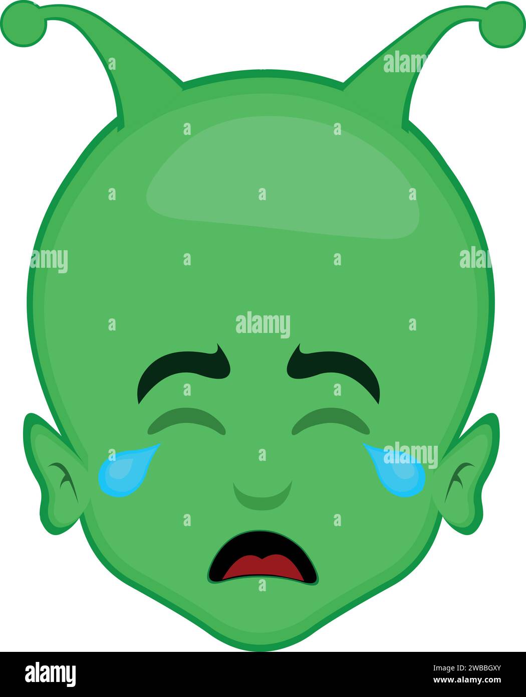 il cartone animato vector green alien et head lacrime piangendo Illustrazione Vettoriale