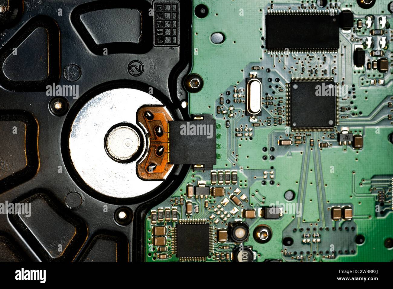primo piano del disco rigido, cicuit, microchip, sfondo Foto Stock