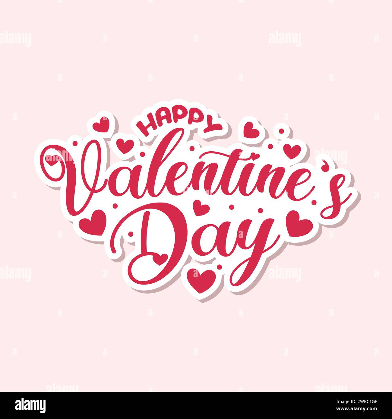 Testo di buon San Valentino e illustrazione vettoriale della calligrafia. Modello romantico per festeggiare san valentino il 14 febbraio. Illustrazione Vettoriale