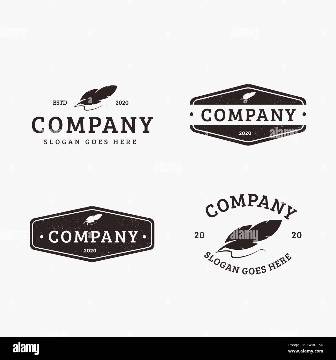 Set di logo vintage classico con penna Quill Illustrazione Vettoriale