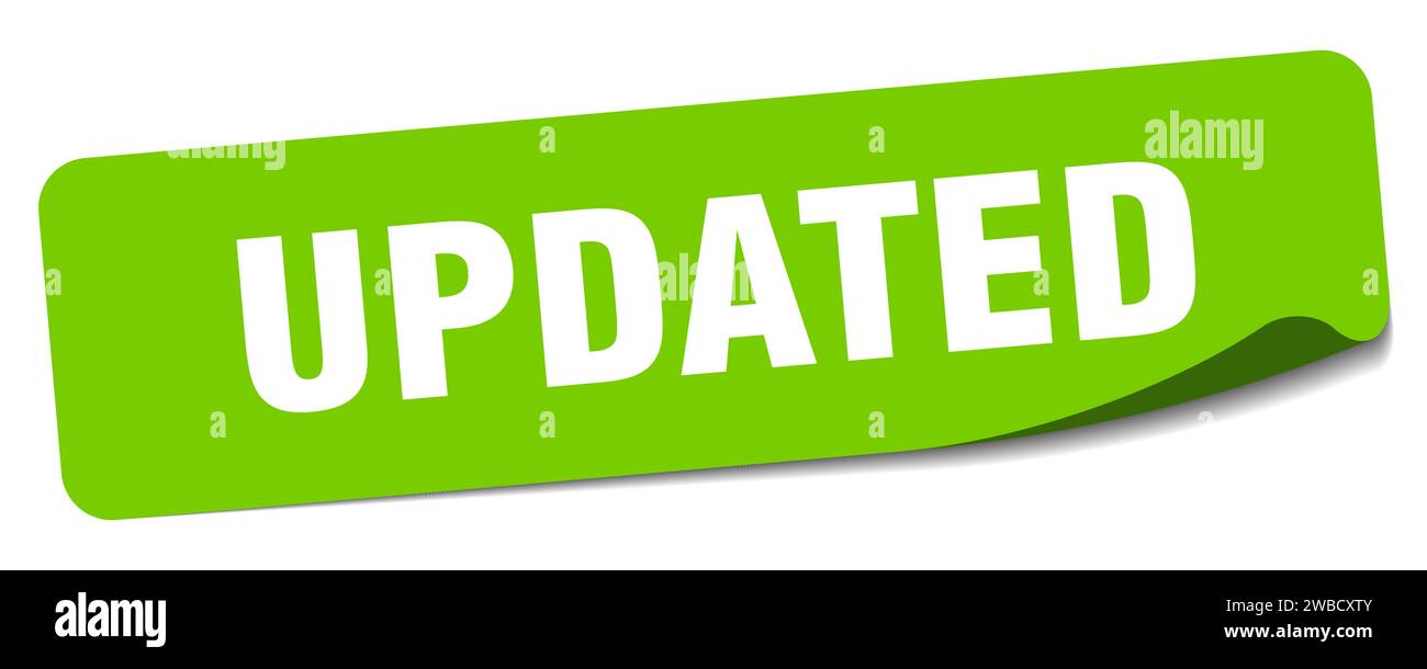 adesivo aggiornato. etichetta rettangolare aggiornata isolata su sfondo bianco Illustrazione Vettoriale