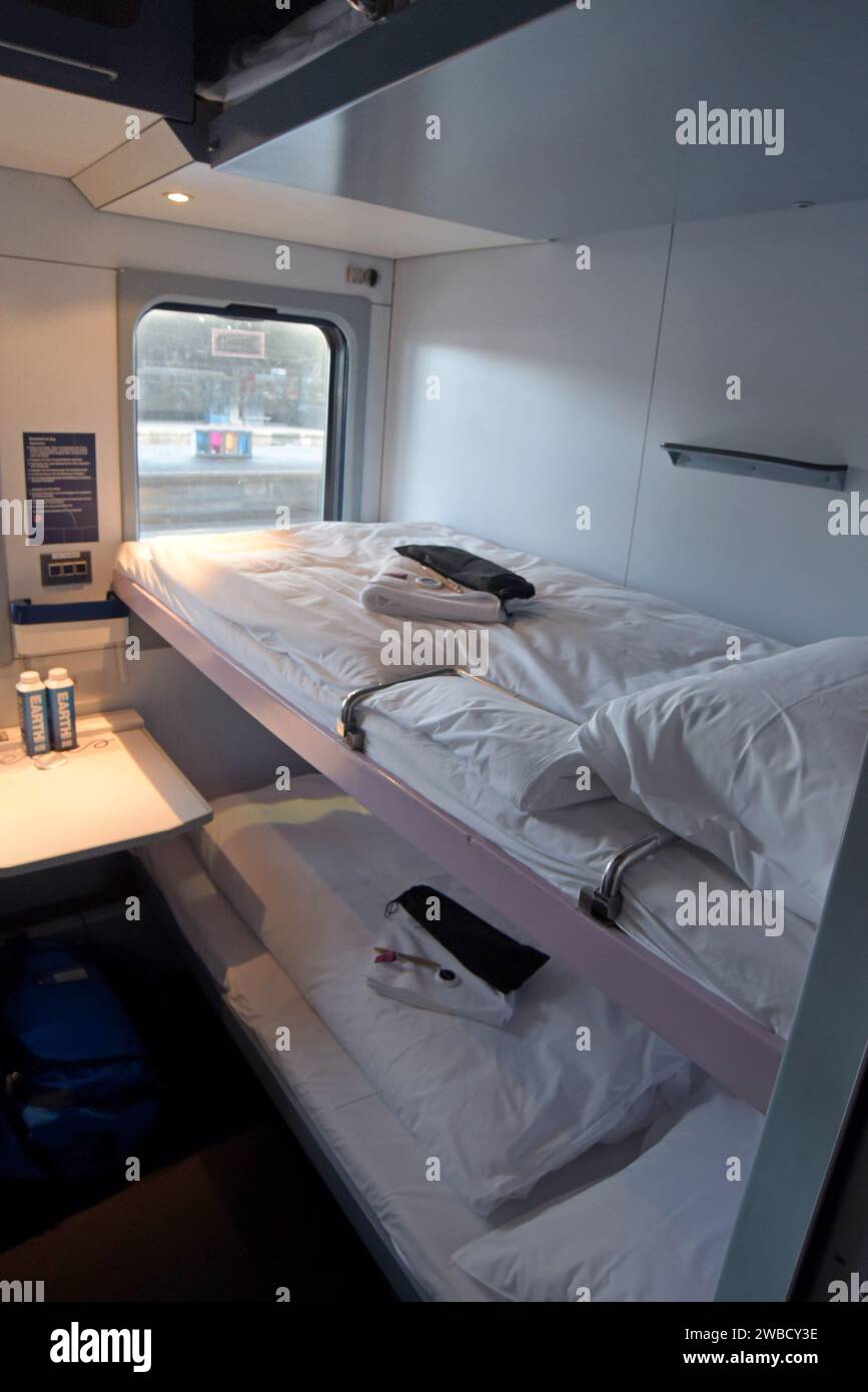 Compartimenti dei treni dormienti sulla European Sleeper Brussel a Berlino giorno di lancio del servizio, maggio 2023 Foto Stock
