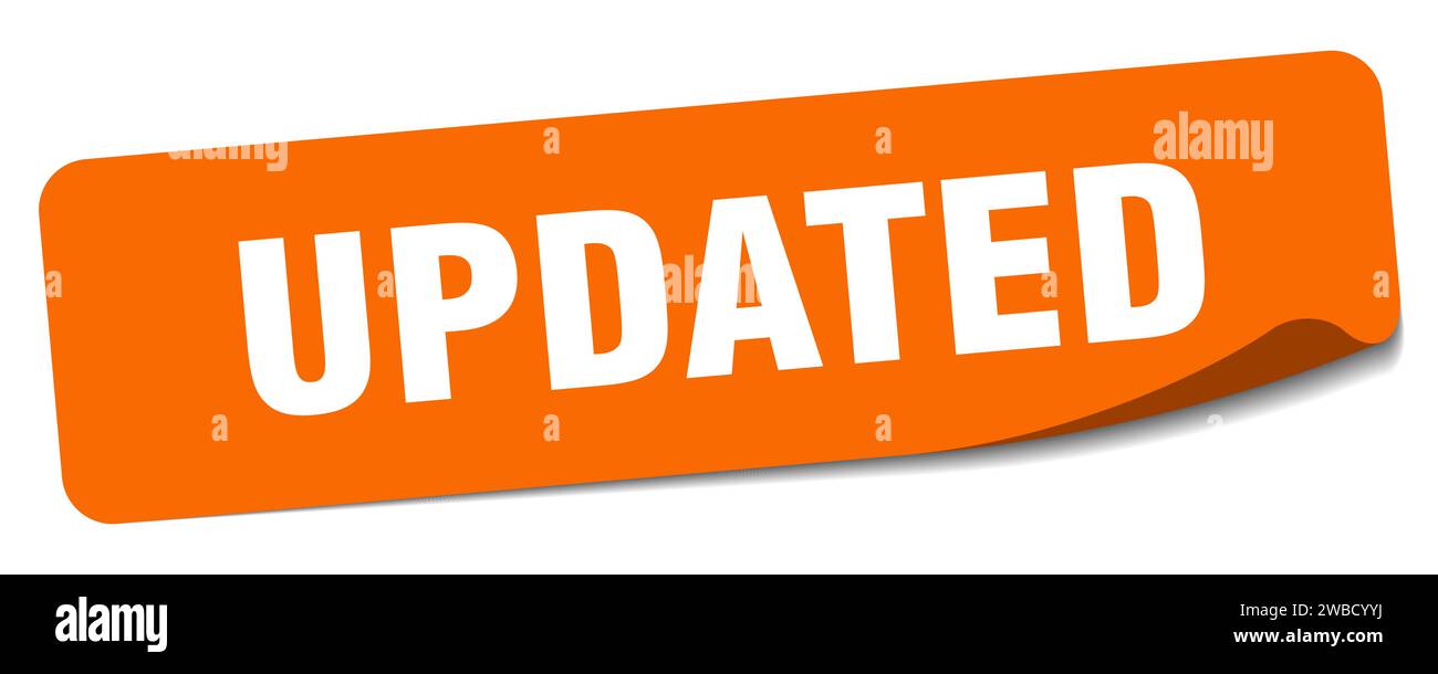 adesivo aggiornato. etichetta rettangolare aggiornata isolata su sfondo bianco Illustrazione Vettoriale