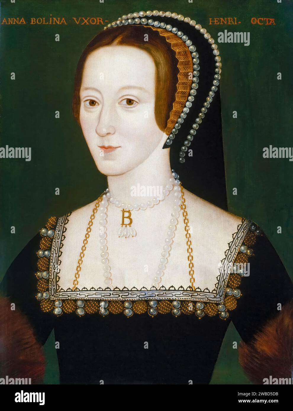 Anne Boleyn (circa 1501 o 1507-1536), Regina d'Inghilterra (1533-1536), ritratto dipinto ad olio su tavola, 1584-1603 Foto Stock