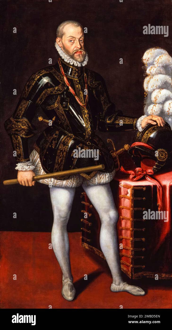 Filippo II di Spagna (1527-1598), re di Spagna (1556-1598), ritratto dipinto ad olio su tela, circa 1580 Foto Stock