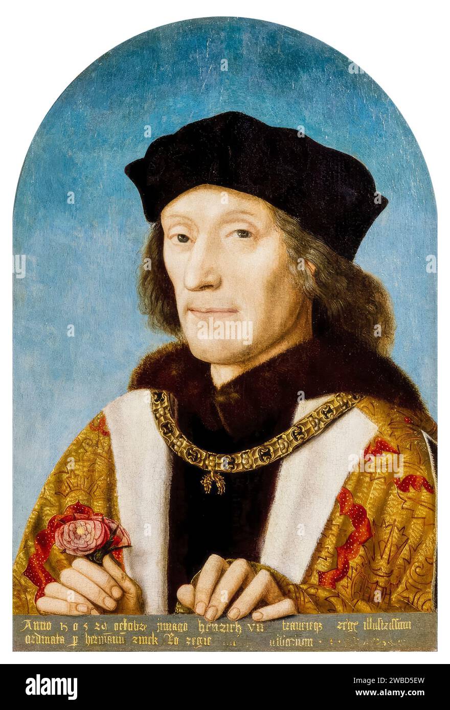 Enrico VII, Ritratto di re Enrico VII d'Inghilterra (1457-1509), dipinto ad olio su tavola di un sconosciuto artista fiammingo, 1505 Foto Stock
