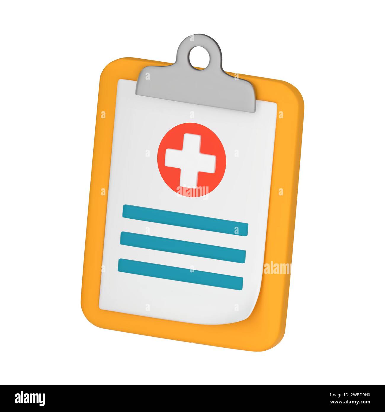 Scheda medica 3D, appunti con note e croce, report, dati sanitari, concetto di anamnesi medica. Illustrazione vettoriale 3D isolata su sfondo bianco. Illustrazione Vettoriale