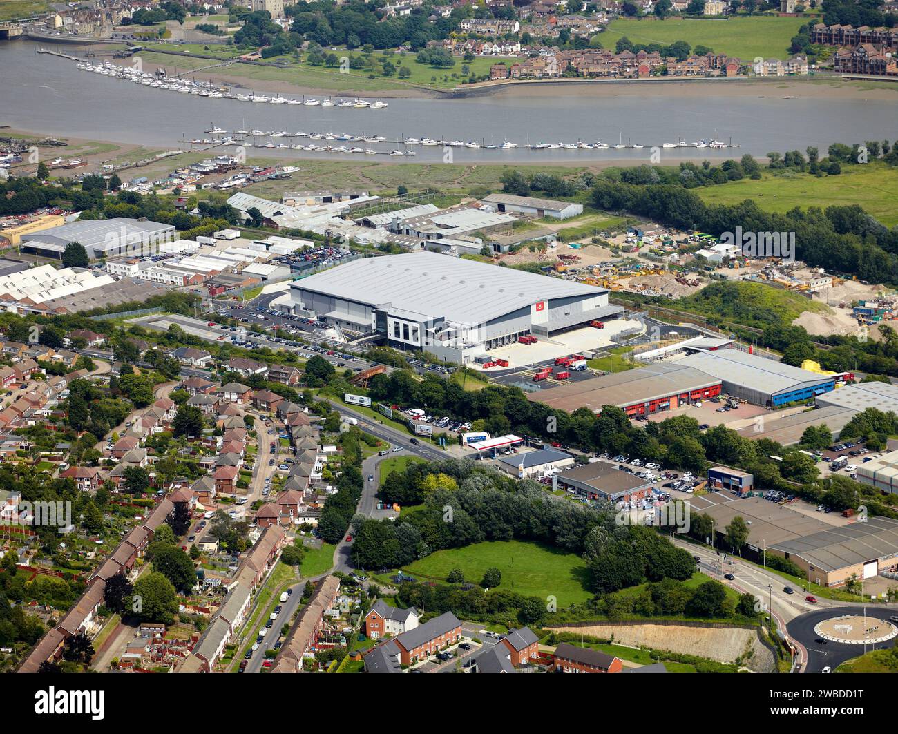 New Royal mail Distribution Center, Medway, Kent, Inghilterra sud-orientale, Regno Unito, sparato dall'alto Foto Stock