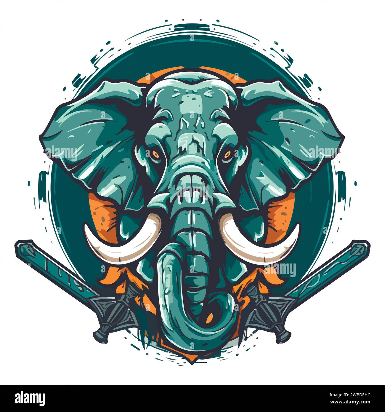 design vettoriale con logo mascotte elefante e moderno stile illustrativo per la stampa di badge, emblemi e tshirt. illustrazione arrabbiata con elefante con i piedi Illustrazione Vettoriale