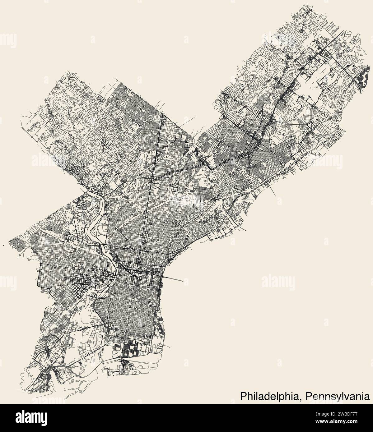 Mappa stradale di PHILADELPHIA, PENNSYLVANIA Illustrazione Vettoriale