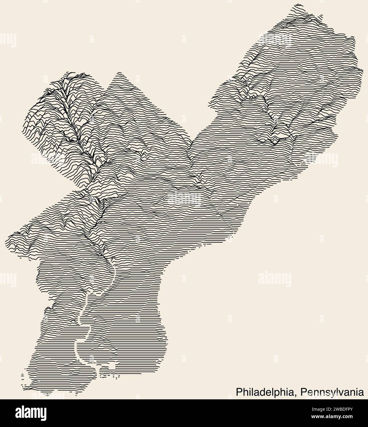 Mappa topografica esagerata di rilievo di PHILADELPHIA, PENNSYLVANIA Illustrazione Vettoriale
