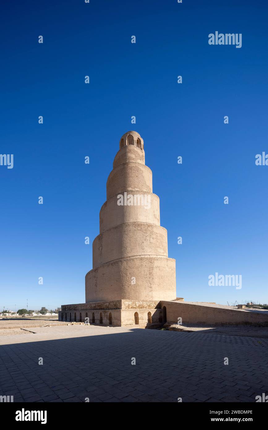 La grande Moschea abbaside di Samarra del IX secolo e il suo minareto elicoidale, Samarra, Iraq Foto Stock