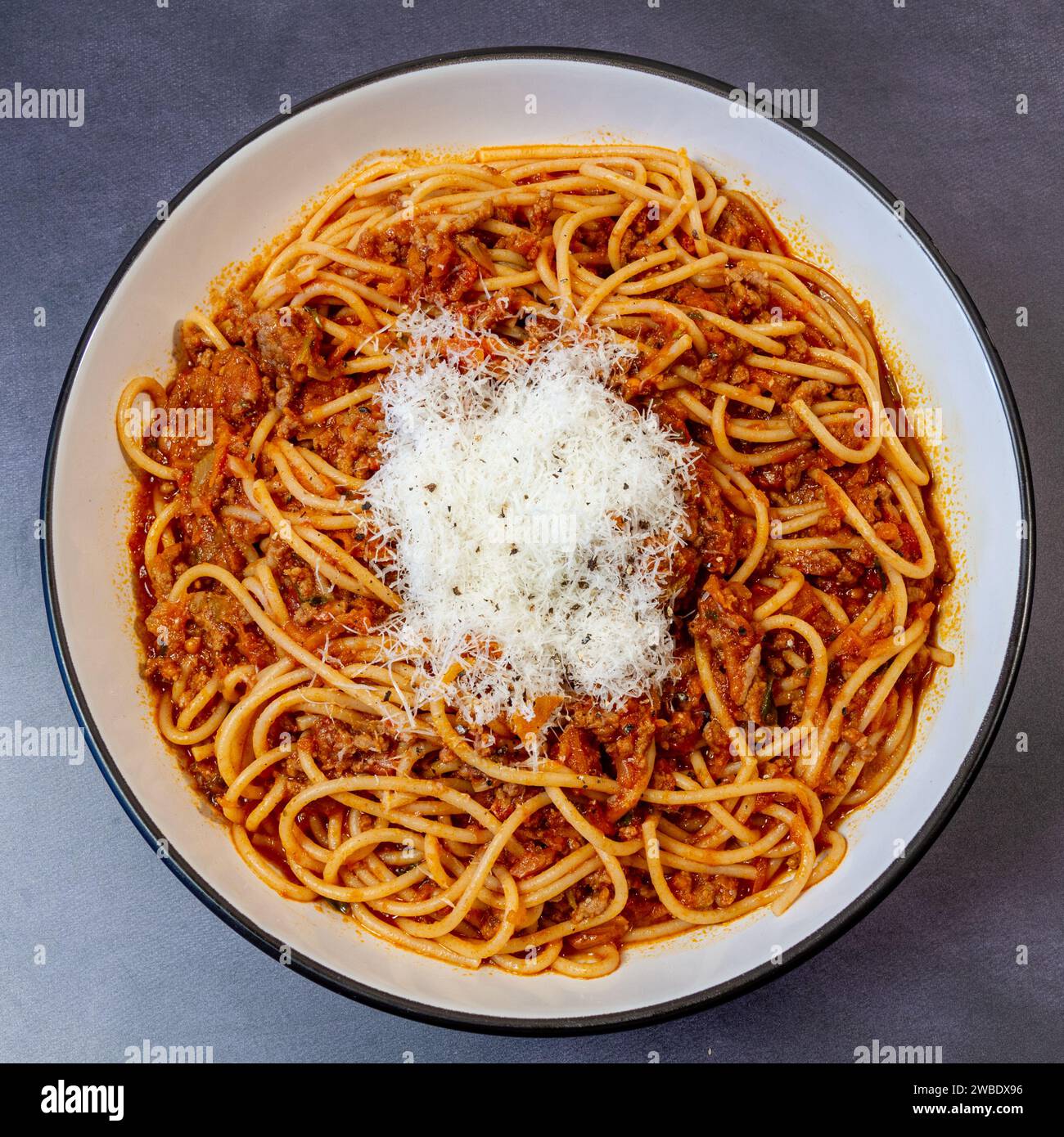 Spaghetti bolognaise dall'alto Foto Stock