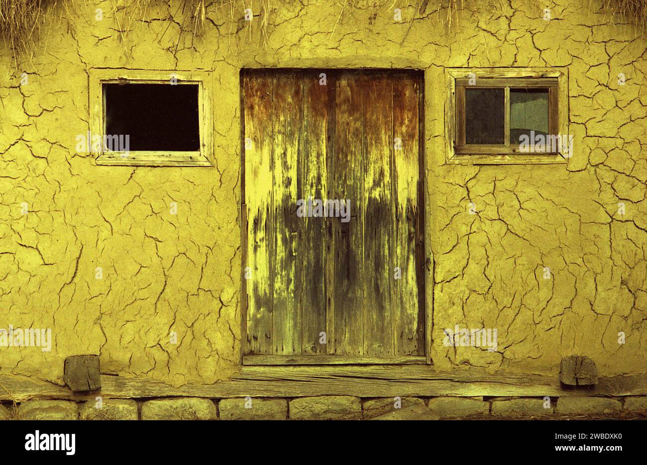 Facciata di un granaio di fango nella contea di Vrancea, Romania, circa 1999 Foto Stock