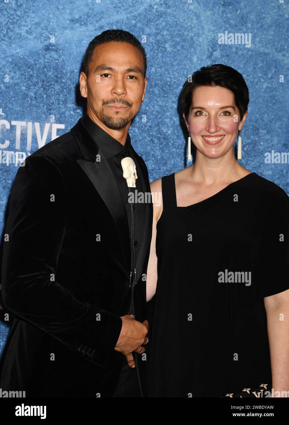 Los Angeles, California, USA. 9 gennaio 2024. (L-R) Phillip Blanchett e Lauren Blanchett assistono alla prima di Los Angeles della Warner Bros.' "True Detective: Night Country" al Paramount Theatre il 9 gennaio 2024 a Los Angeles, California. Crediti: Jeffrey Mayer/JTM Photos/Media Punch/Alamy Live News Foto Stock