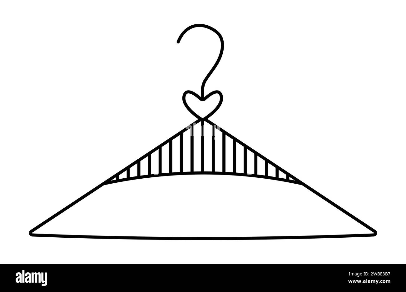 Simbolo di appendiabiti singolo, segno di appendiabiti con linea nera, semplice illustrazione di appendiabiti con strisce e cuore. Tratto modificabile, pixel Perfect ve Illustrazione Vettoriale