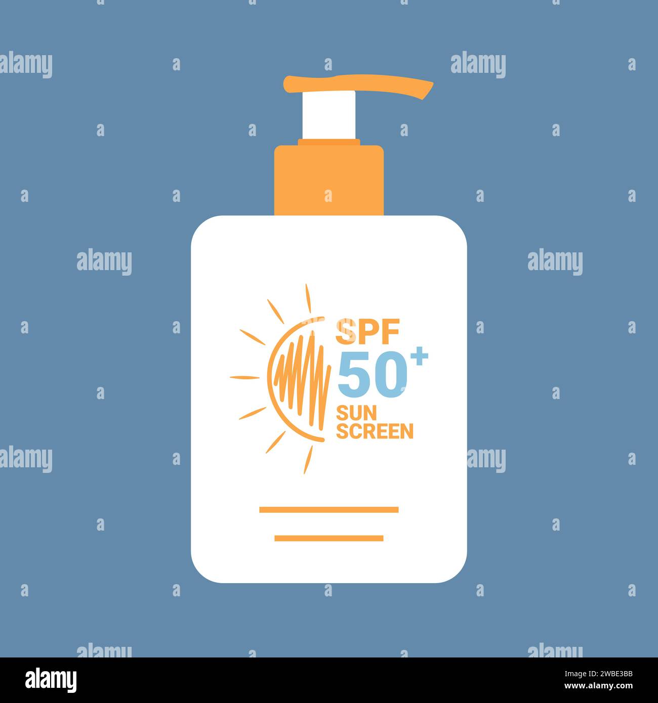 Pompare il biberon con crema solare o lozione. Design del prodotto con crema solare. Prodotto SPF 50. Illustrazione vettoriale Illustrazione Vettoriale