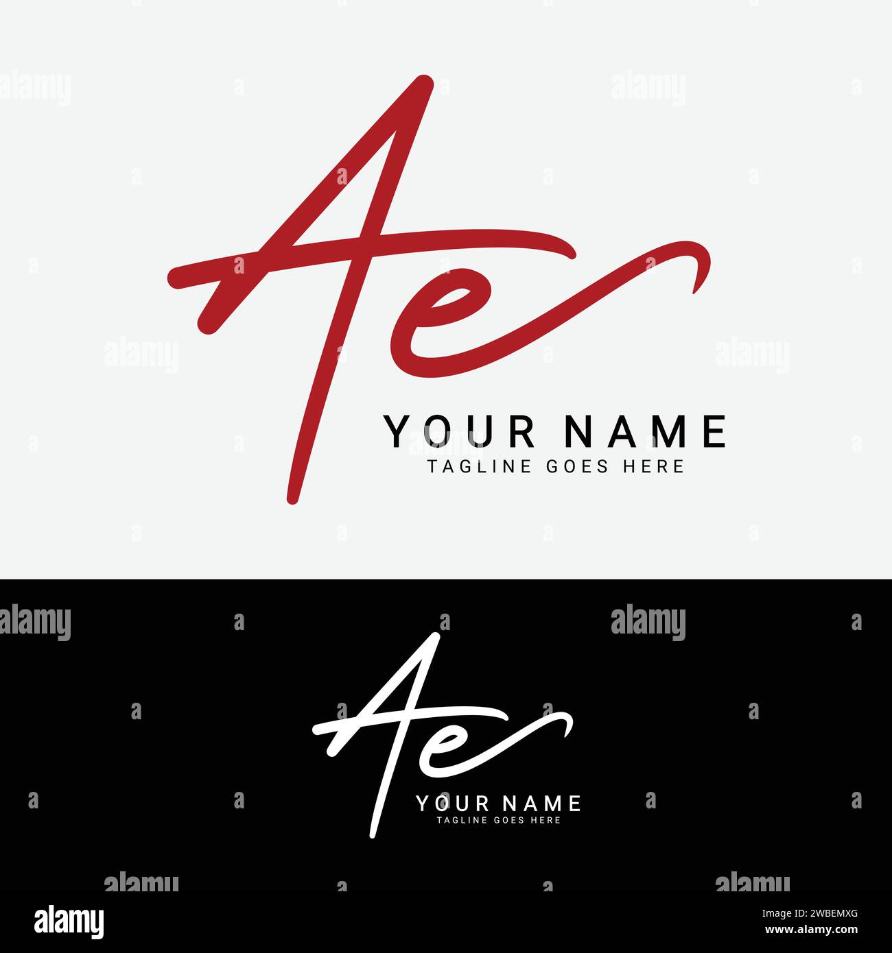 A, e, AE, iniziali calligrafia o lettera scritta a mano logo per l'identità. Logo con firma, matrimonio, moda, floreale, botanico e disegnato a mano in stile Illustrazione Vettoriale