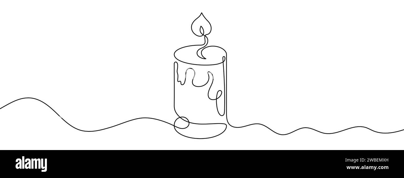 Disegno lineare modificabile continuo della candela. Icona della candela su una riga. Illustrazione Vettoriale