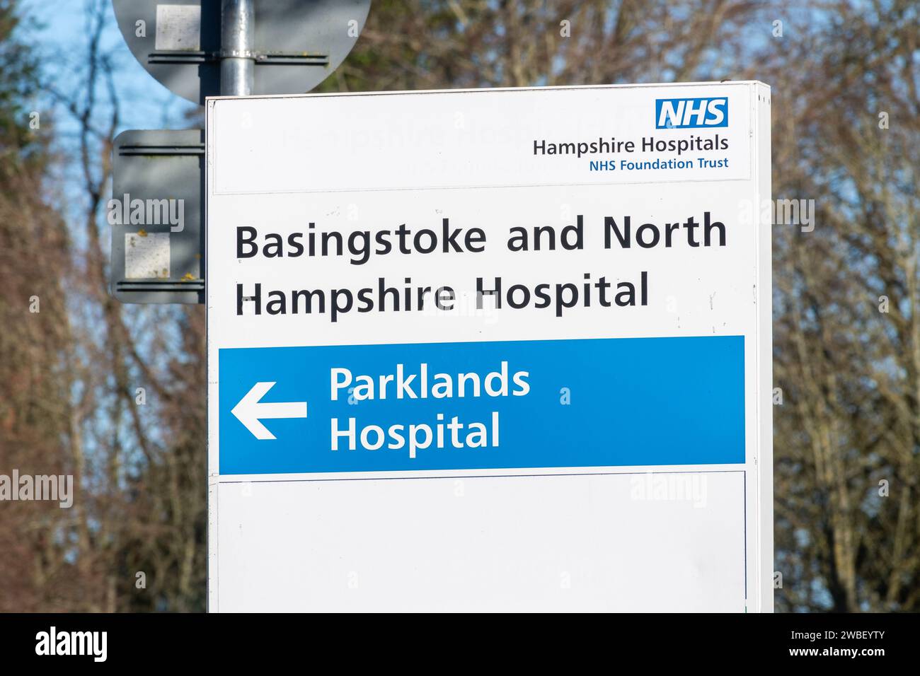 Cartello al Parklands Hospital di Basingstoke, Hampshire, Inghilterra, una struttura di salute mentale Foto Stock