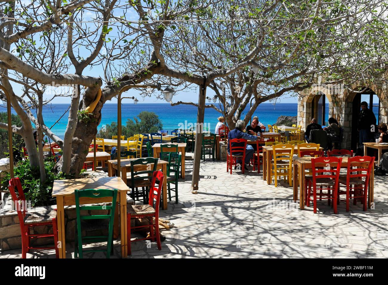 Taverna di Falassarna, costa occidentale, Creta, Grecia Foto Stock