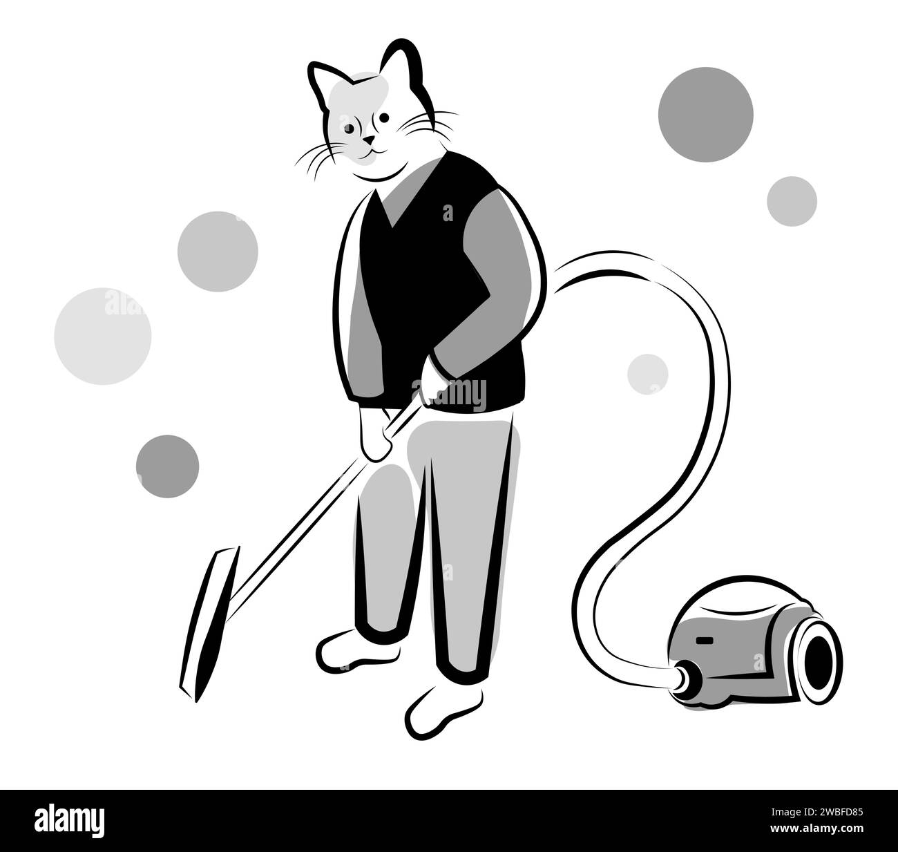 Il gatto sta aspirando. Illustrazione di Doodle Illustrazione Vettoriale