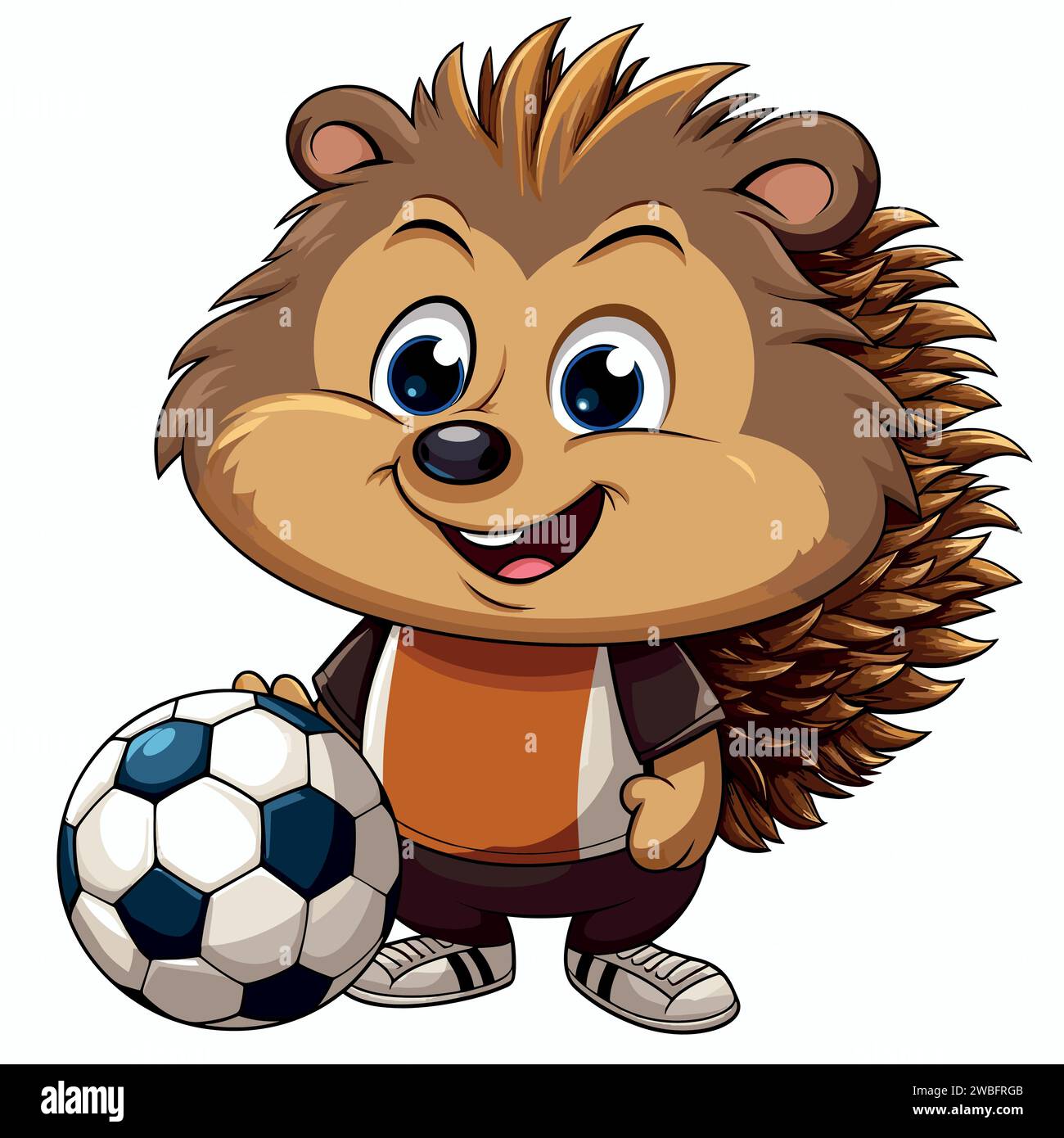Hedgehog che gioca a calcio su sfondo bianco Illustrazione Vettoriale