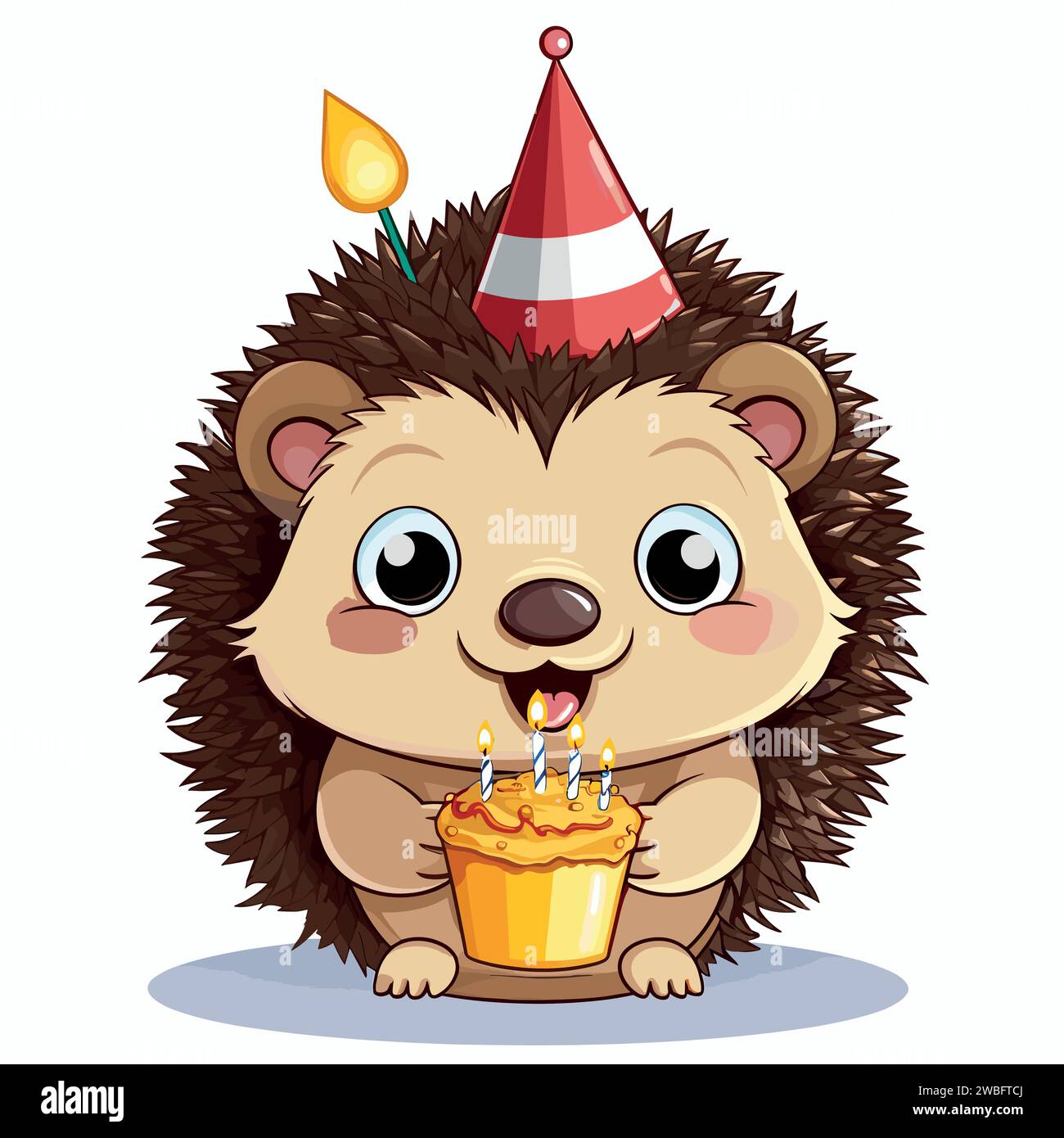 Hedgehog festeggia il compleanno su sfondo bianco Illustrazione Vettoriale