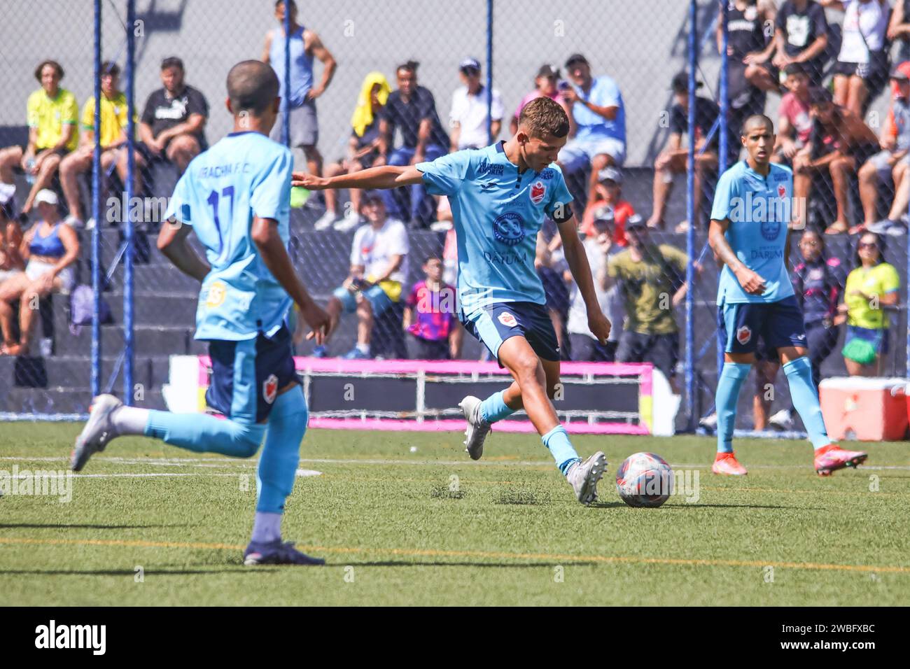 São PAOLO, SP - 10.01.2024: IBRACHINA X VIT'RIA - partita tra Ibrachina e Vitória valida per il terzo turno della Coppa di calcio Junior di São Paolo 2024 tenutasi questo mercoledì pomeriggio (10) all'Arena Ibrachina, nel quartiere Mooca a São Paolo. (Foto: Yuri Murakami/Fotoarena) Foto Stock