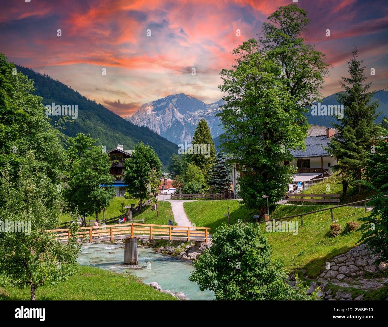 Vista del villaggio di Ramsau nel Berchtesgadener Land Foto Stock