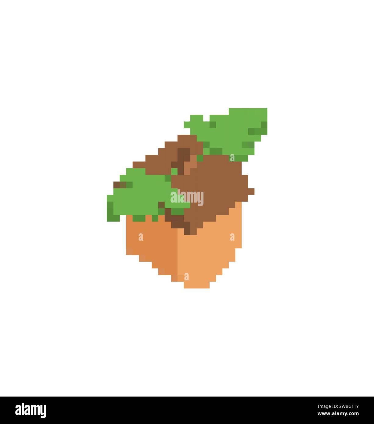 Acorn pixel art isolato. 8 bit di frutto pixelato della quercia Illustrazione Vettoriale